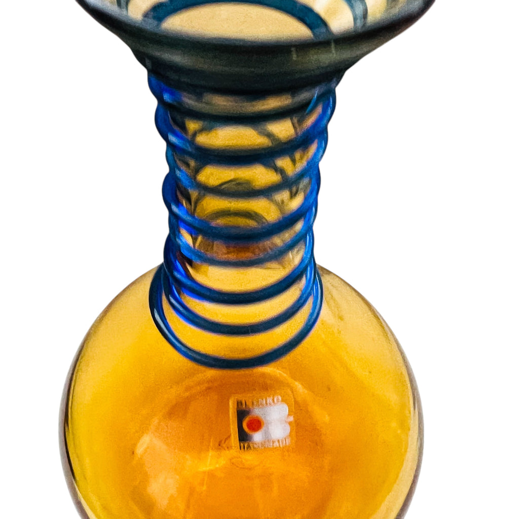 Blenko Glass Amber and Cobalt Beaker Vase