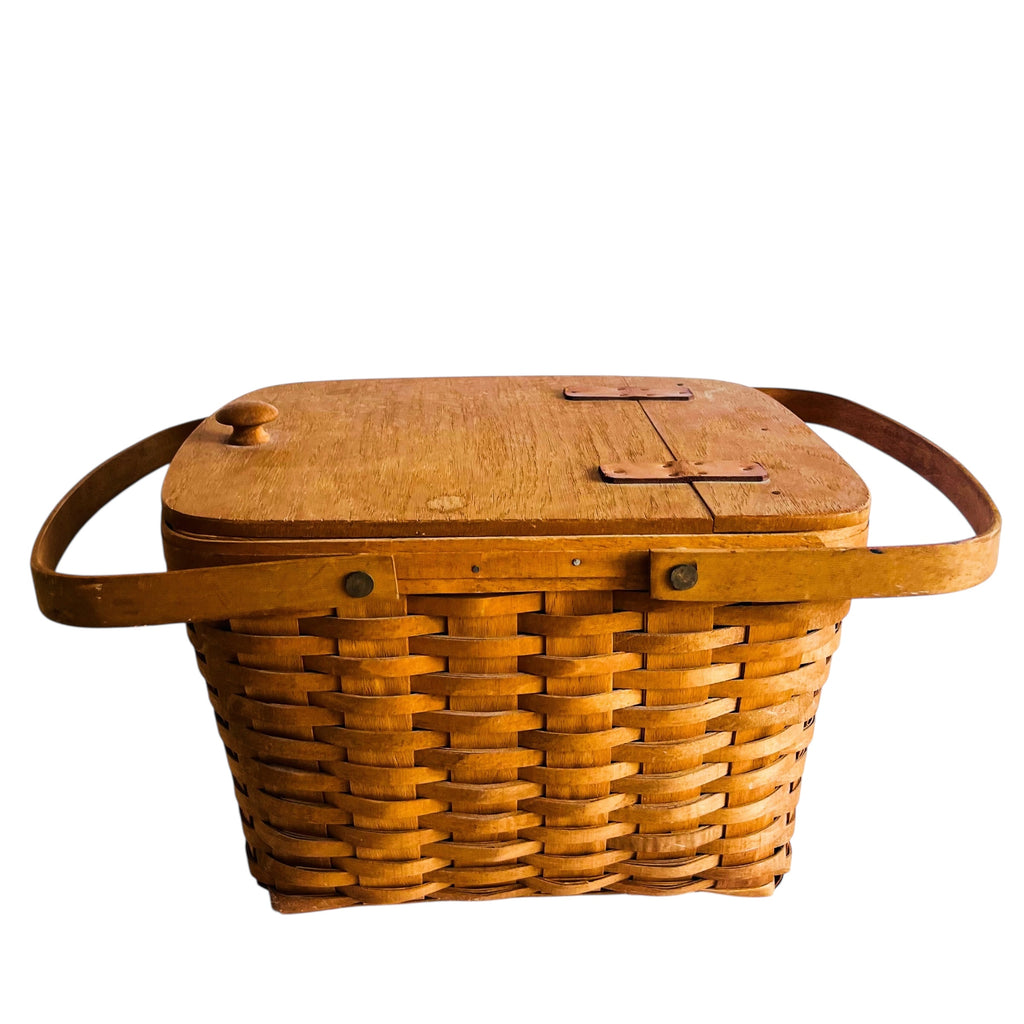 Vintage 1995 Longaberger Woven Picnic Basket with Plastic Liner