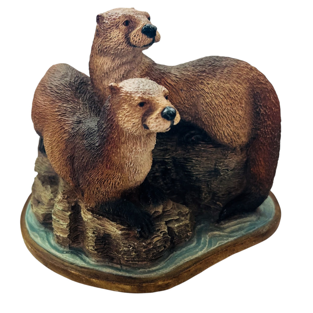Vintage Otter Mother and Cub on Rocks Figure