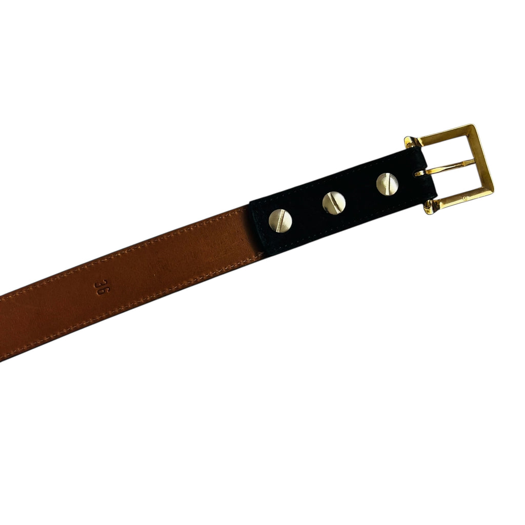 Vintage Lucchese Classic Black Metal Buckle Belt