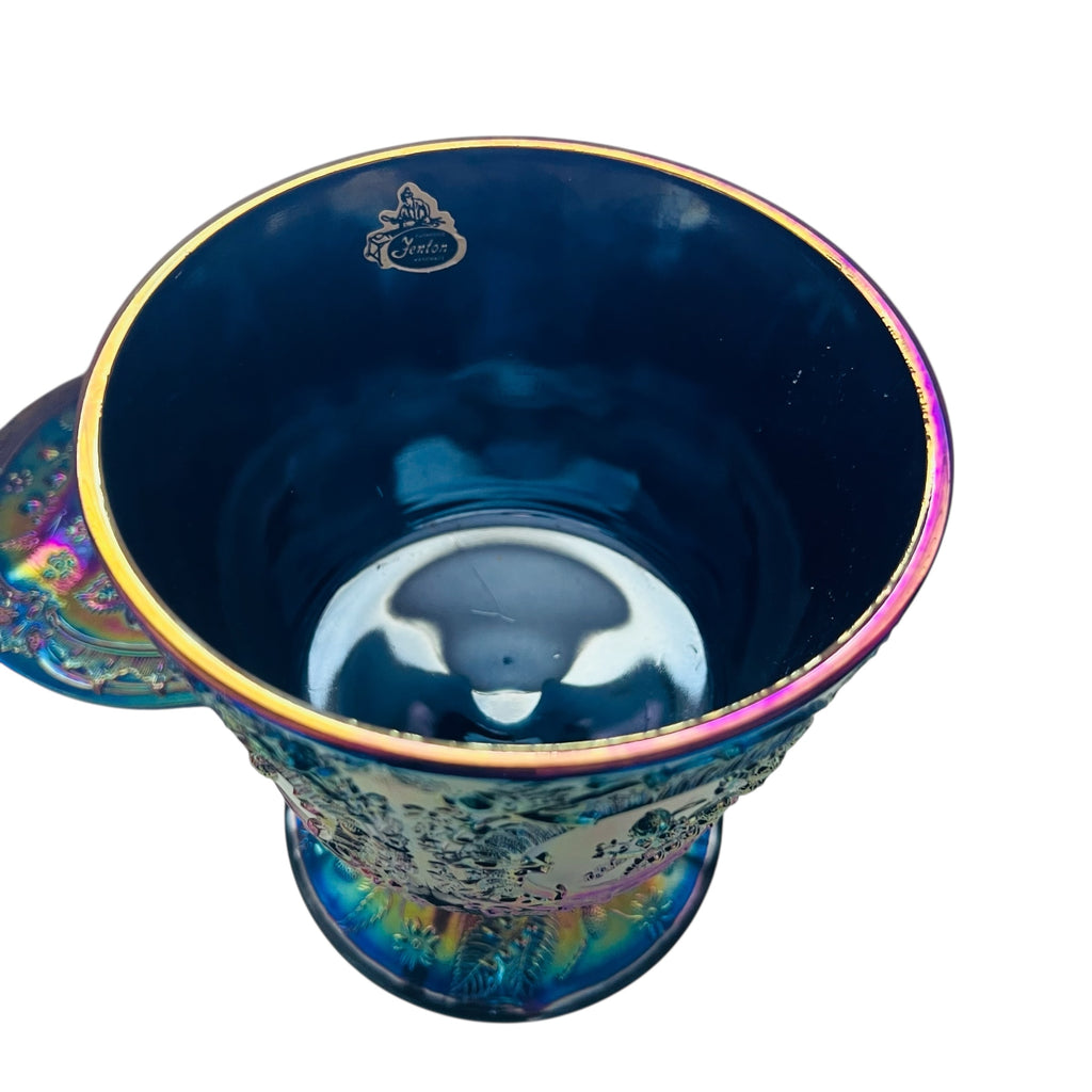 Vintage Fenton Pedestal Iridescent Carnival Glass Candy Dish with Lid