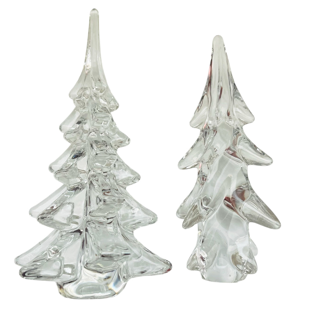 Set of Two Vintage Crystal Christmas Trees Modern Art Glass