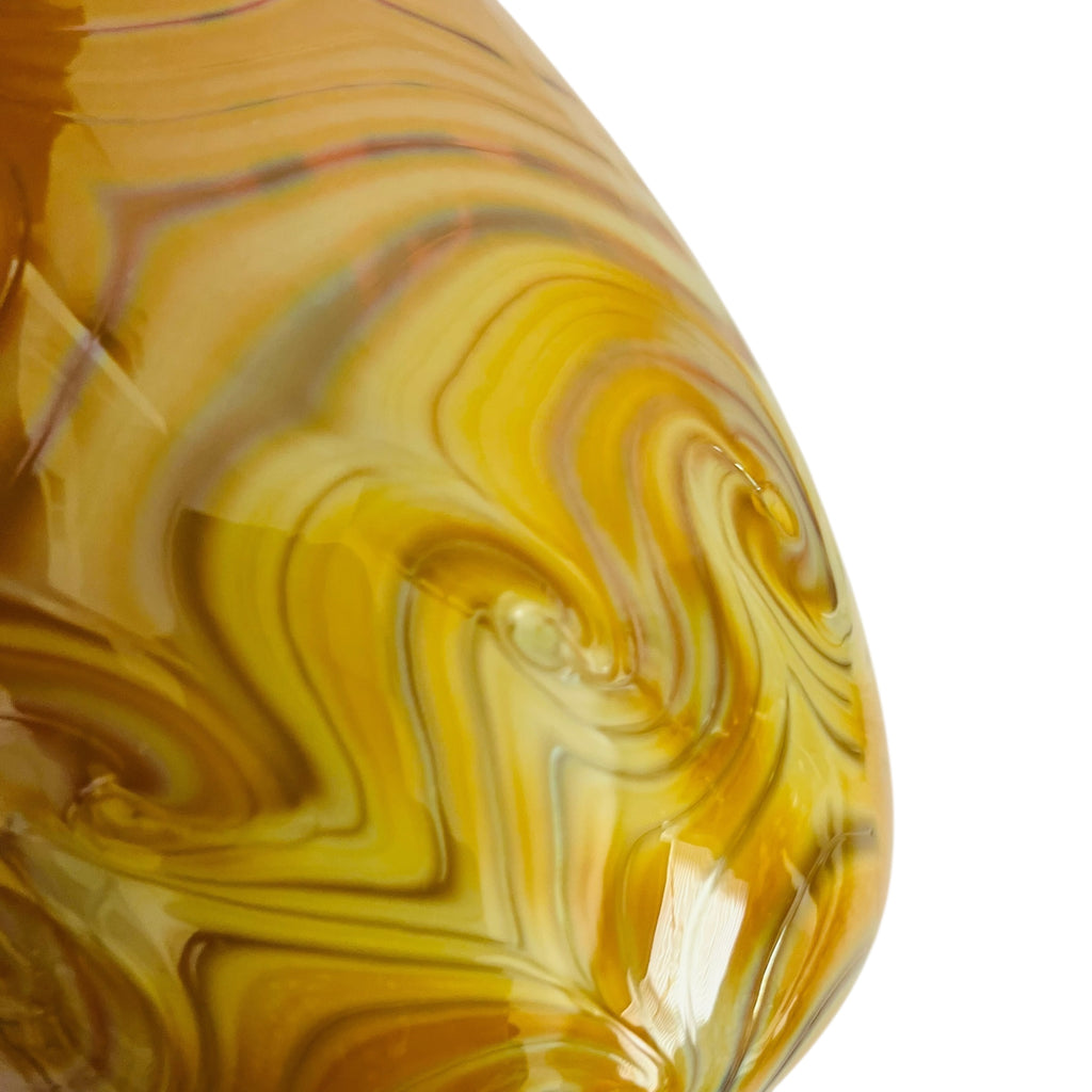 John Barber Art Glass Vessel Pulled Feather Iridescent Yellow Amber Signed Vase