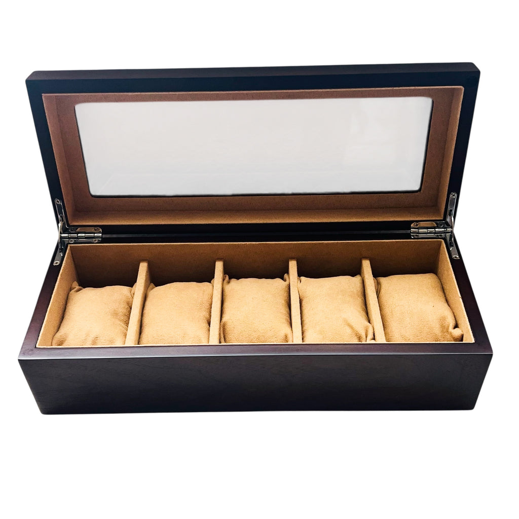 Dildine Wooden Watch Slots 5 Display and Storage Glass Case