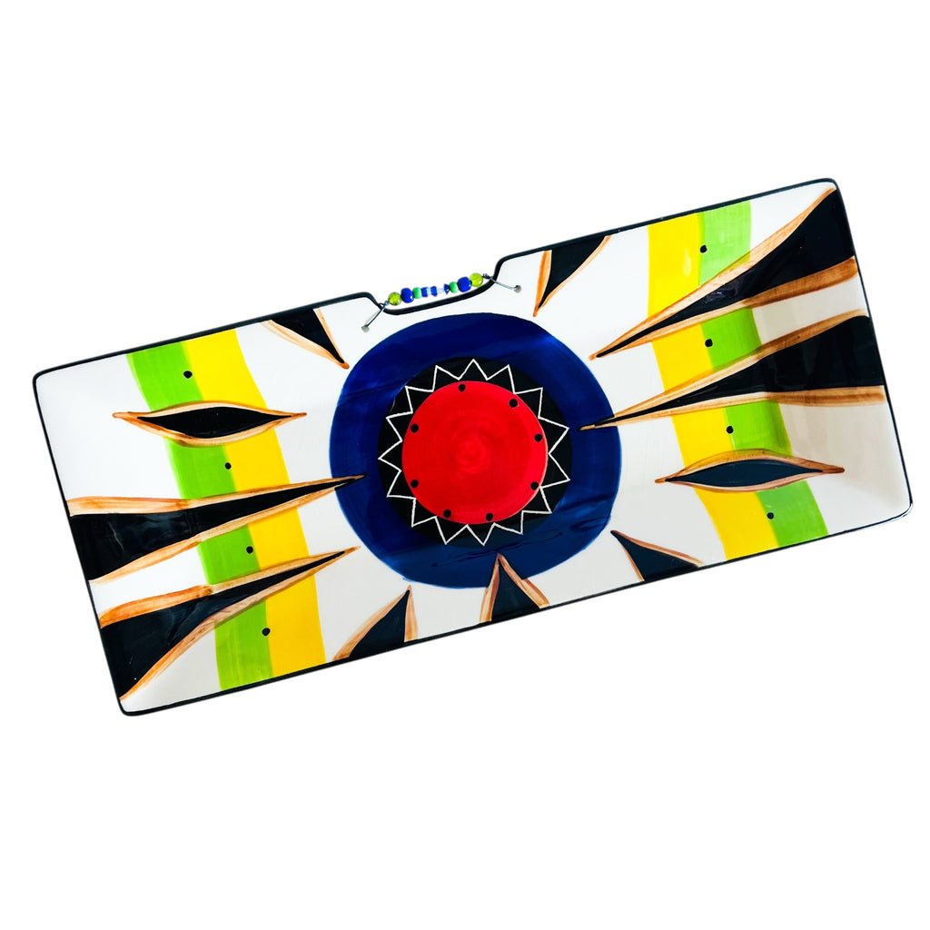 Sun Beads Geometric Ceramic Serving Tray Signed