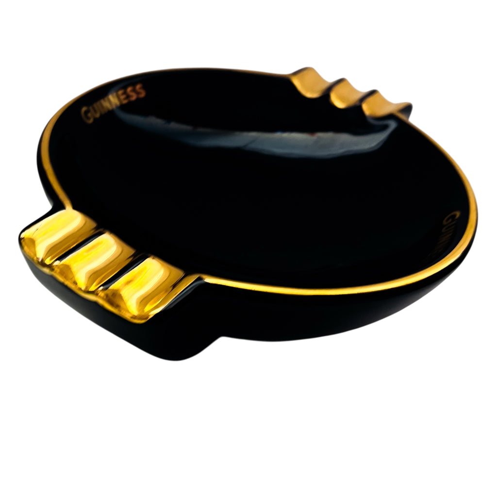 Vintage Guinness Arklow Pottery Black and Gold Ashtray