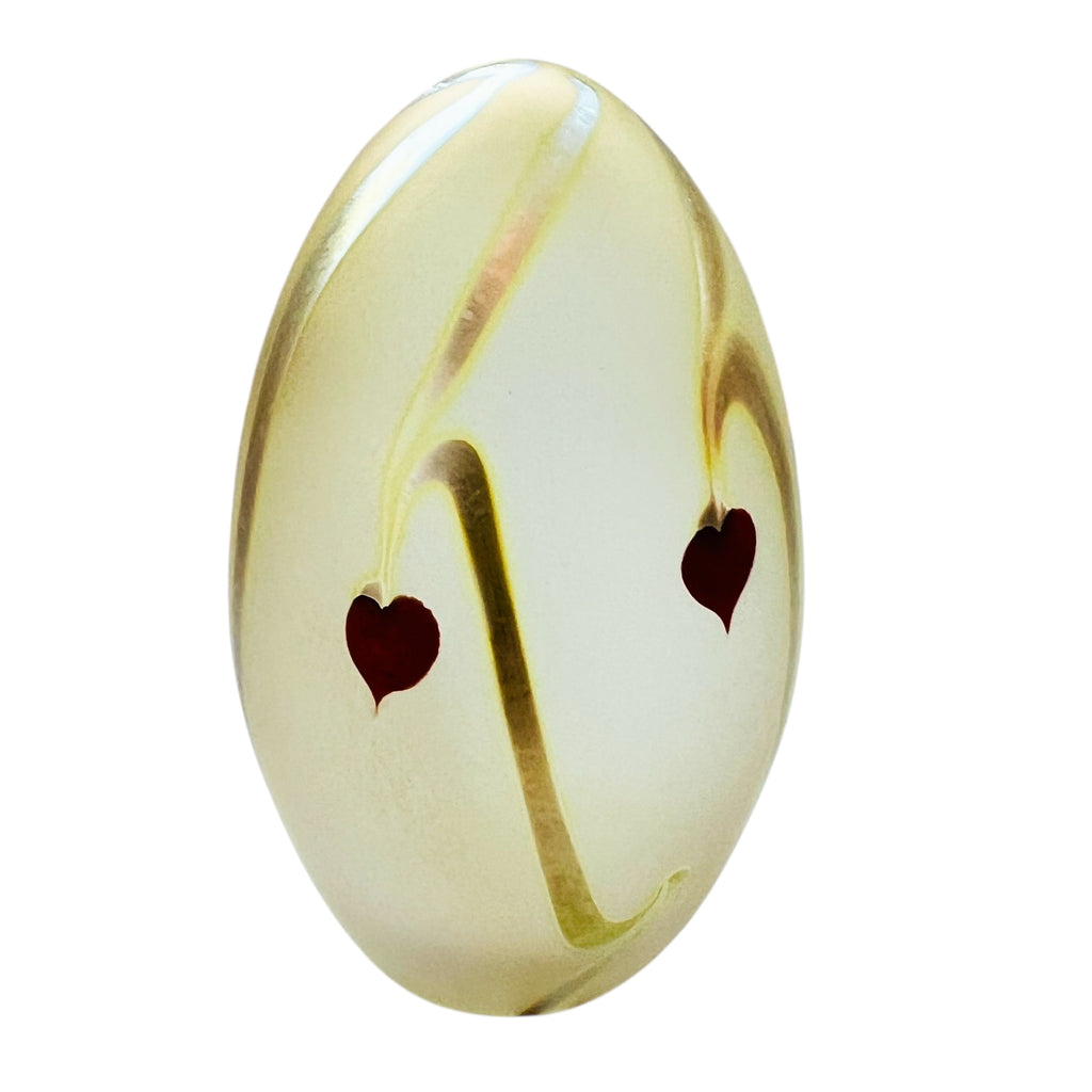 Vintage Heart Design Iridescent Matte Hand Blown Egg Signed Paperweight