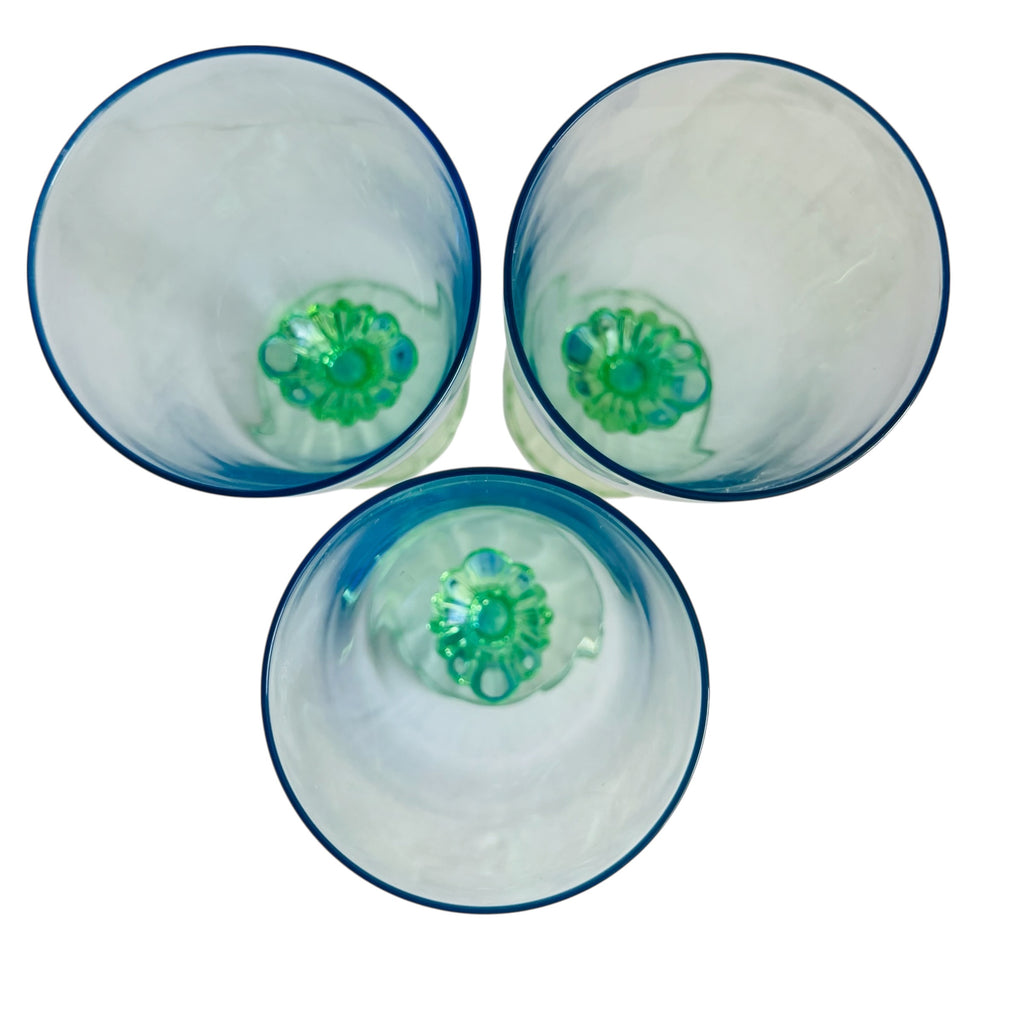 Bormioli Rocco Bahia Water Goblet Blue Green Stem Glass- Set of 3
