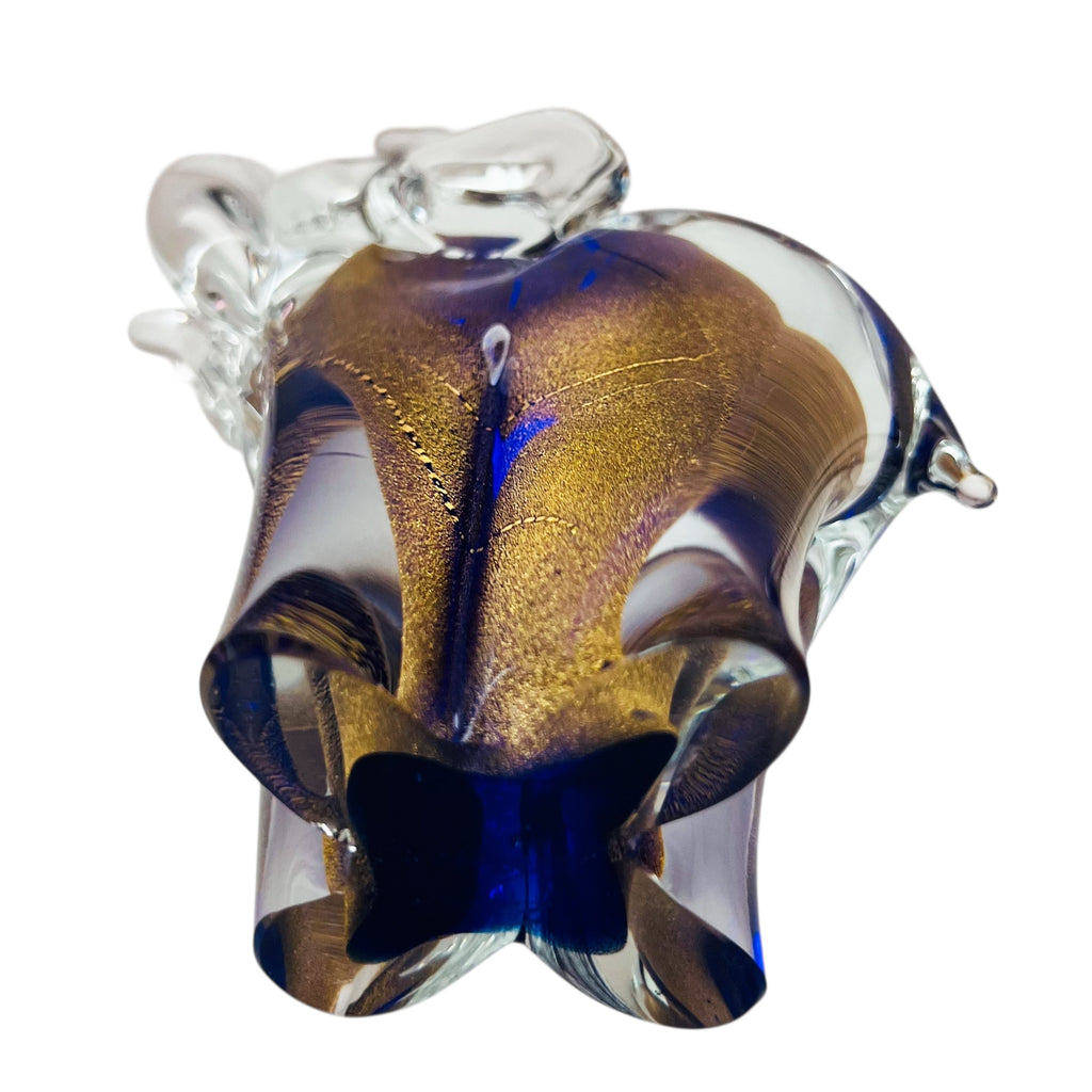 Vintage Murano Art Glass Shimmer Gold and Blue Elephant Figurine