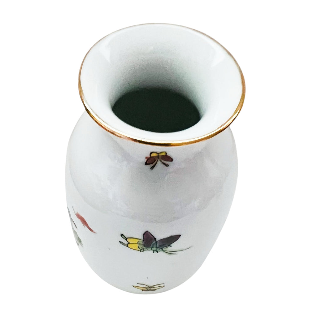 Vintage Chinese Porcelain w/Butterflies & Floral Art Gold Trim Vase