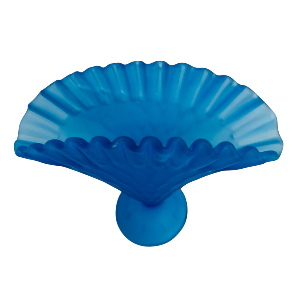 Vintage Fenton Blue Frosted Fan Vase
