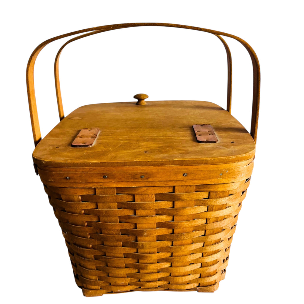 Vintage 1995 Longaberger Woven Picnic Basket with Plastic Liner