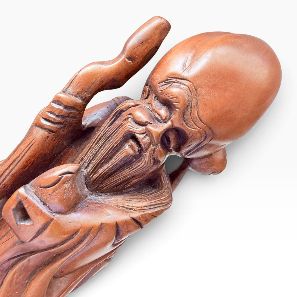 Vintage Shou Lao Xing Longevity Wood Statue