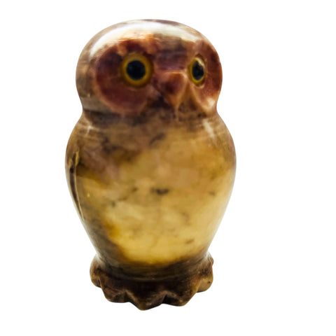 Vintage Italian Alabaster Stone Hand Carved Owl Figurine Paperweight