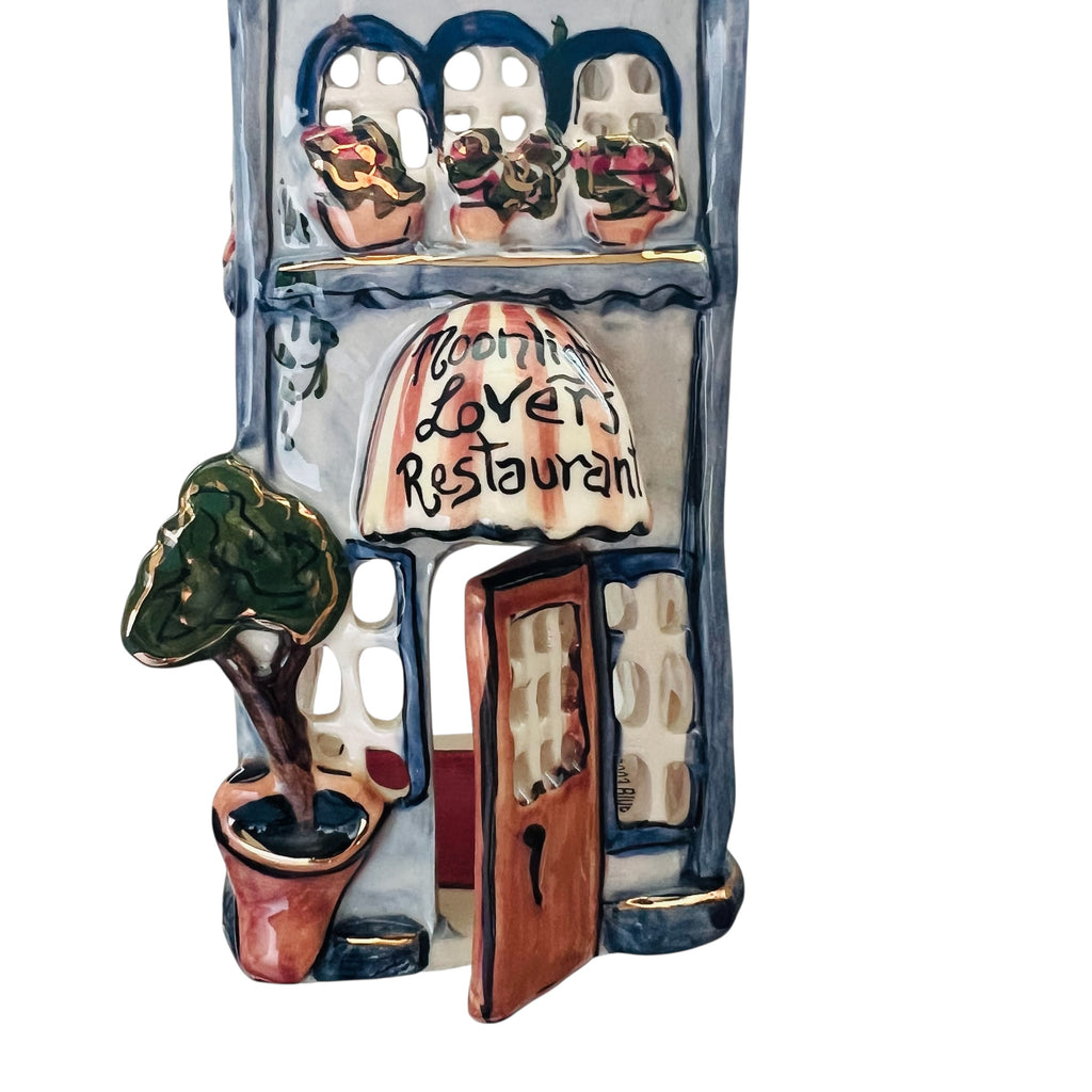 Blue Sky Moonlight Lovers Restaurant Ceramic House Tea Light Candle Holder