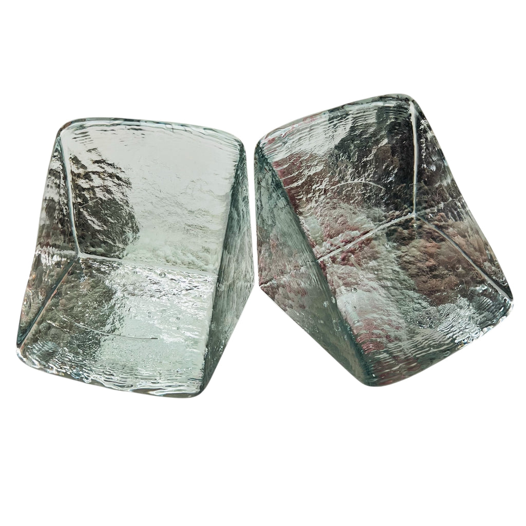 Vintage Blenko Art Glass Ice Block Bookends Heavy Mid Century Modern -Pair