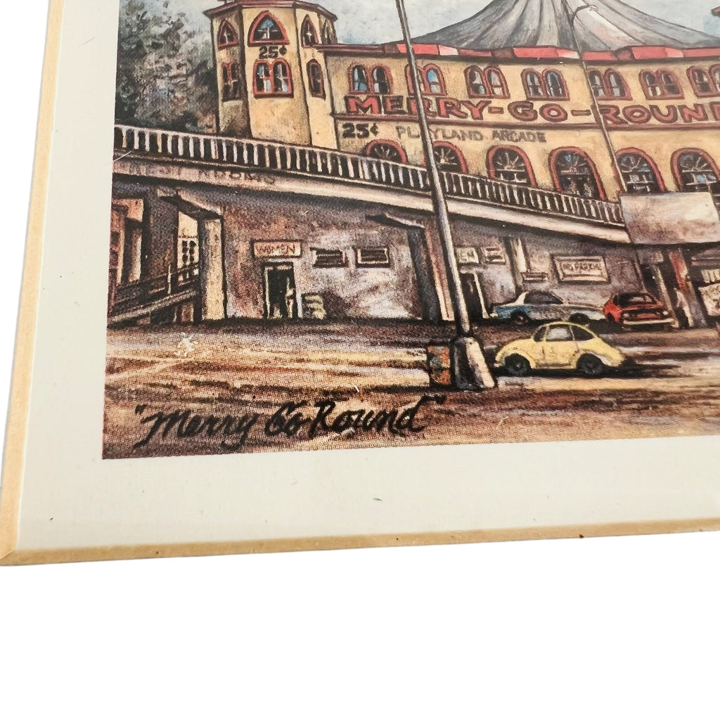 Vintage 1979 Merry Go Round Santa Monica Pier Tom Brittain Signed Wood Framed