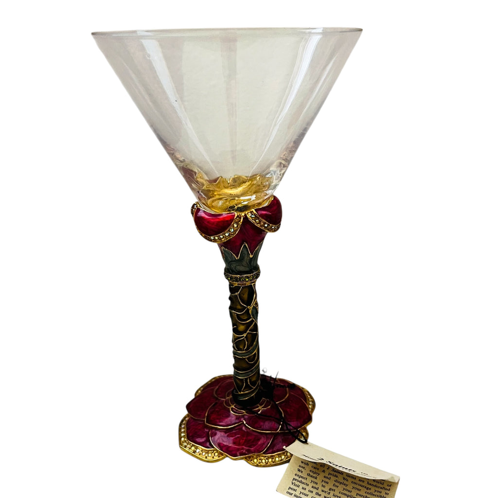 2 Saints Swarovski Crystal Enamel Jewel Flower Martini Glass