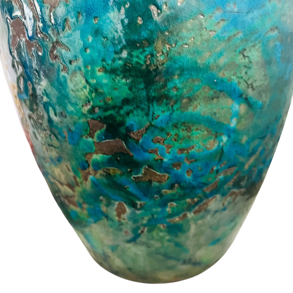 Vintage Scott Wilson Raku Blue-Green Ceramic Floor Vase