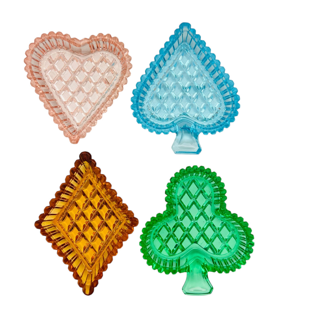 Vintage Set of 4 Pressed Glass Playing Card Suit Trinket Dishes