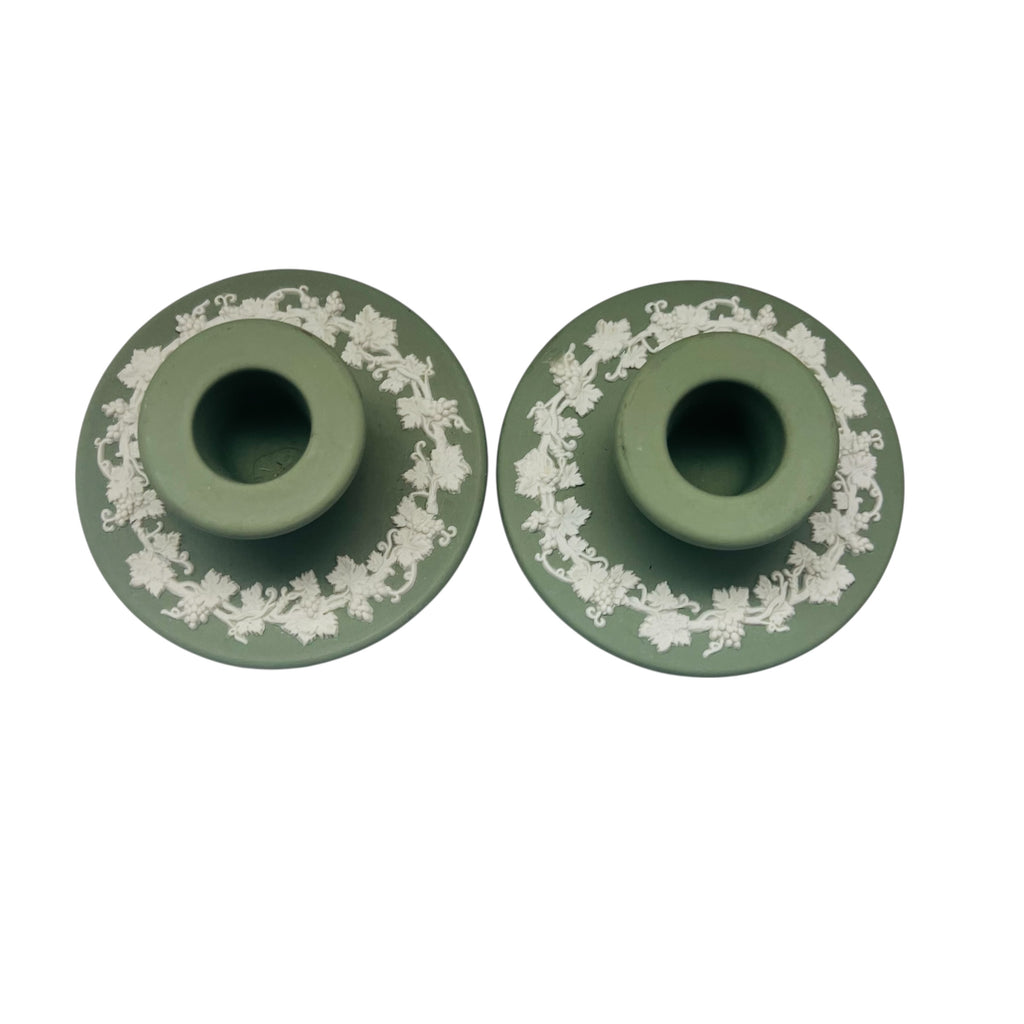 Vintage Wedgwood England Jasperware Green Candle Holders -A Pair