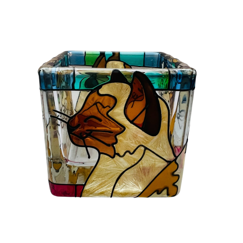 Vintage Stained Glass Tiffany Cats Tealight Candle Holder