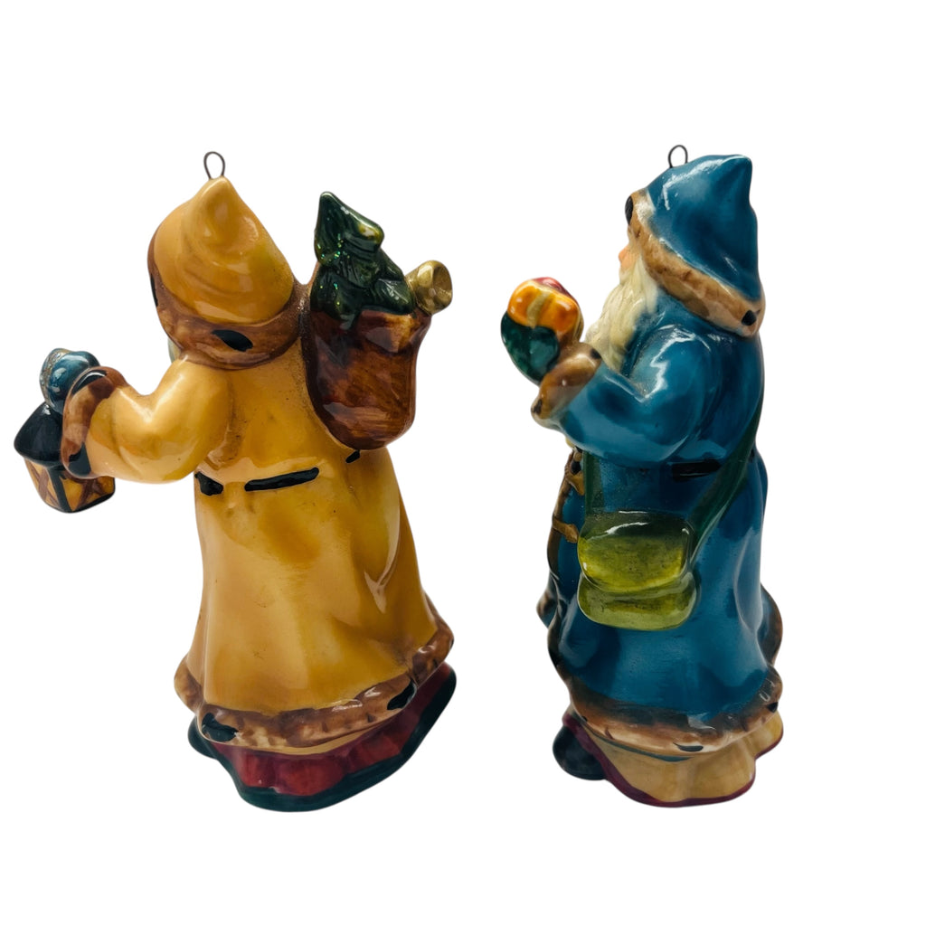 Vintage Hand Painted Wooden Santa Claus Ornaments