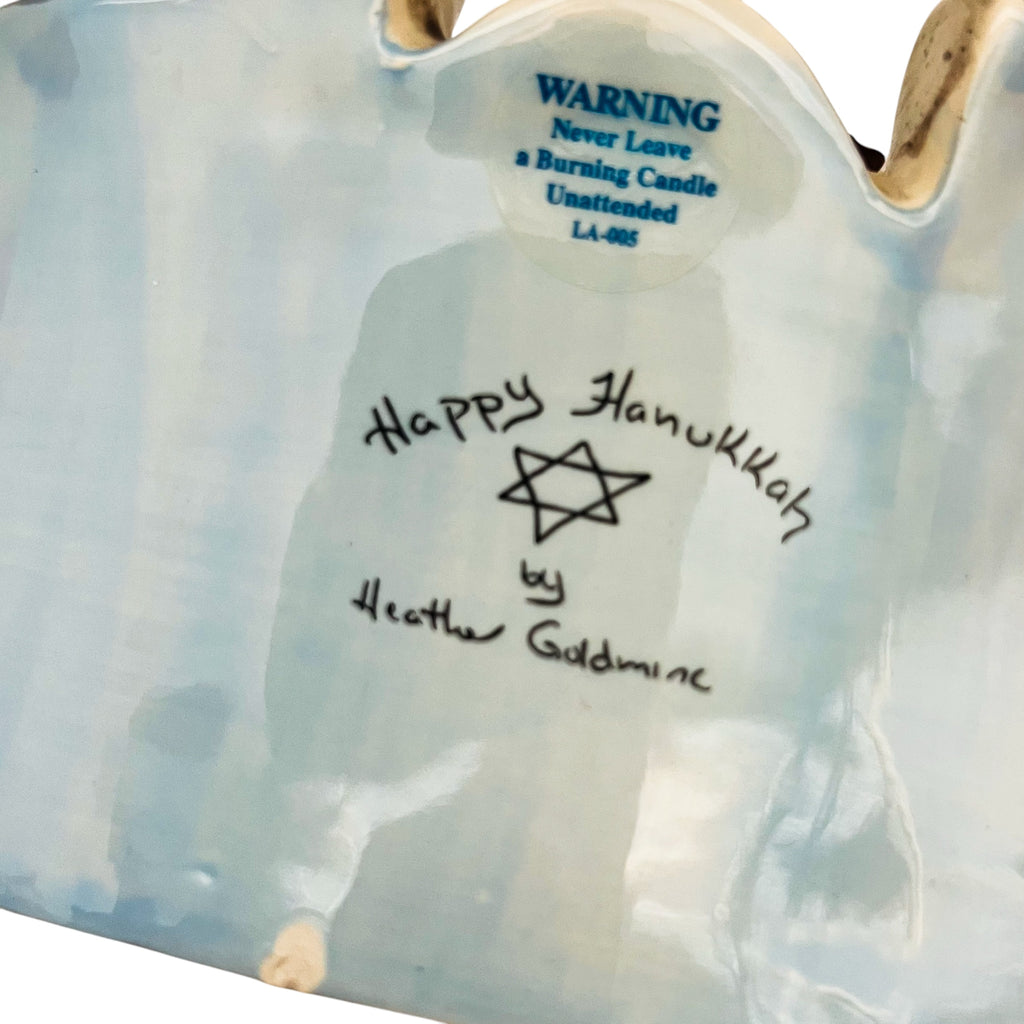 Vintage Blue Sky Clayworks Heather Goldminc 2000 Ceramic Happy Hanukkah Menorah Candle Holder