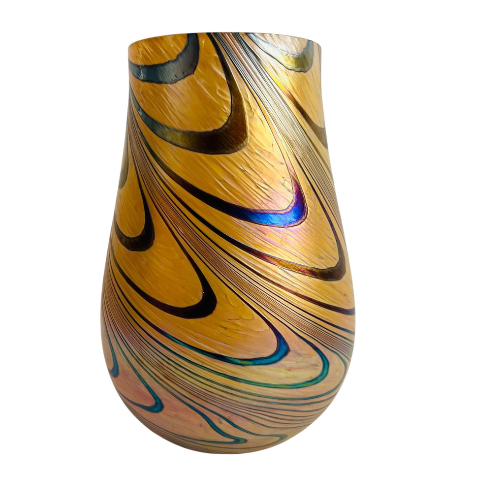 Vintage Teleflora Pulled Feather Iridescent Art Glass Vase