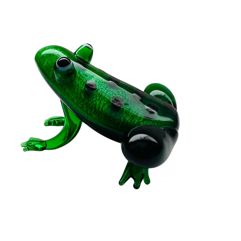 Vintage Art Glass Green Frog w/ Spots Mini Figurine