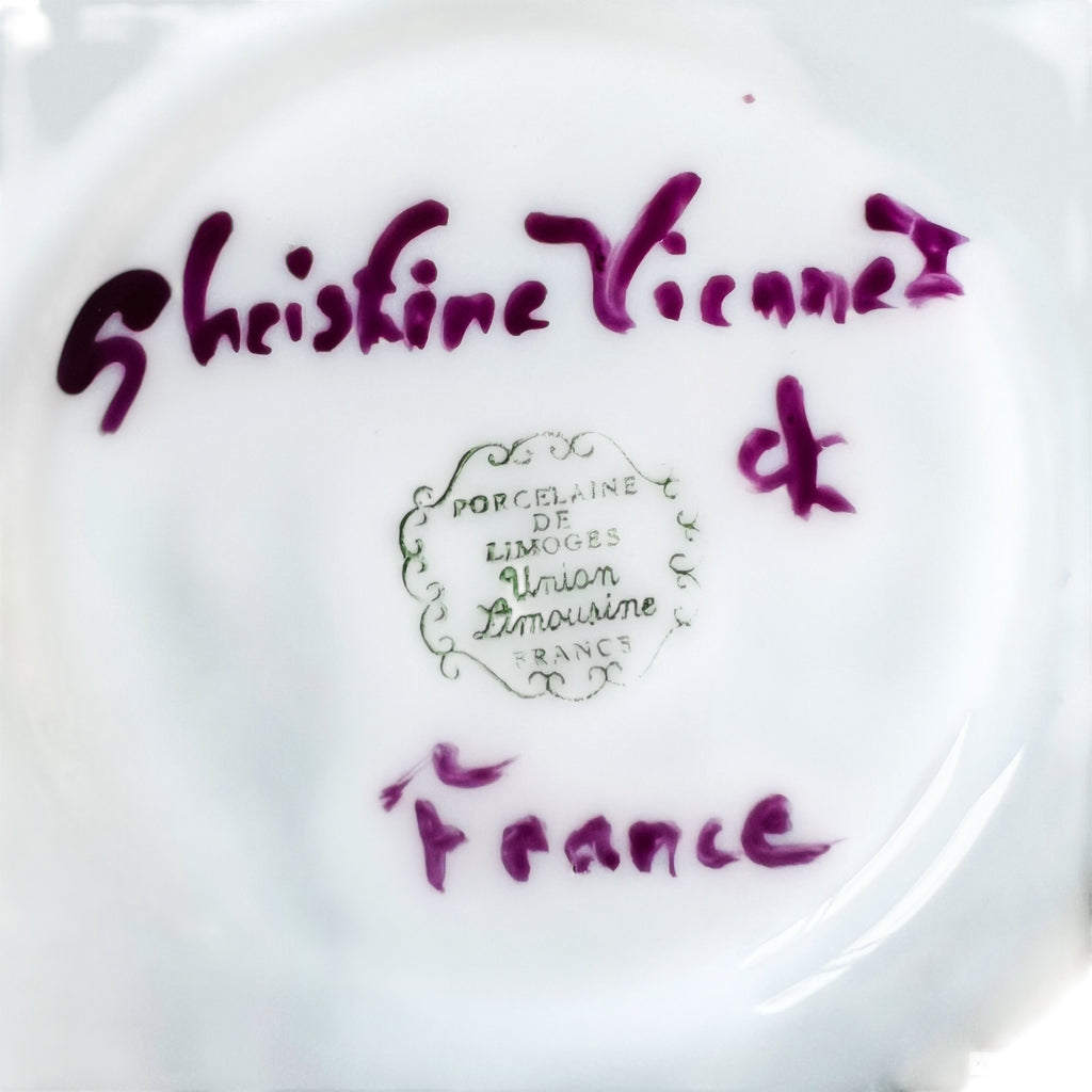 Vintage Christine Viennet Limoges France Caviar Lemon Porcelain Signed Plate