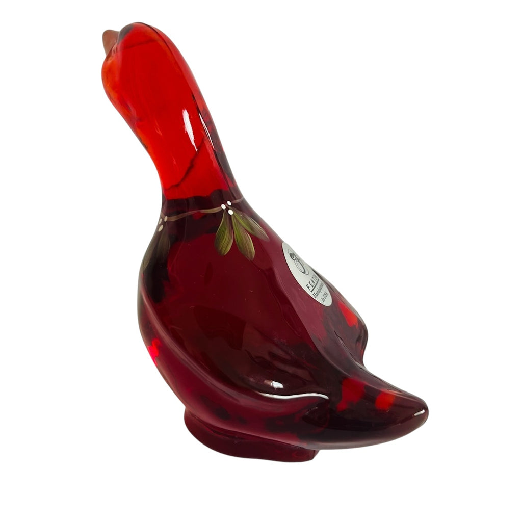 Vintage Fenton Ruby Red Goose Duck Hand Painted Glass Figurine