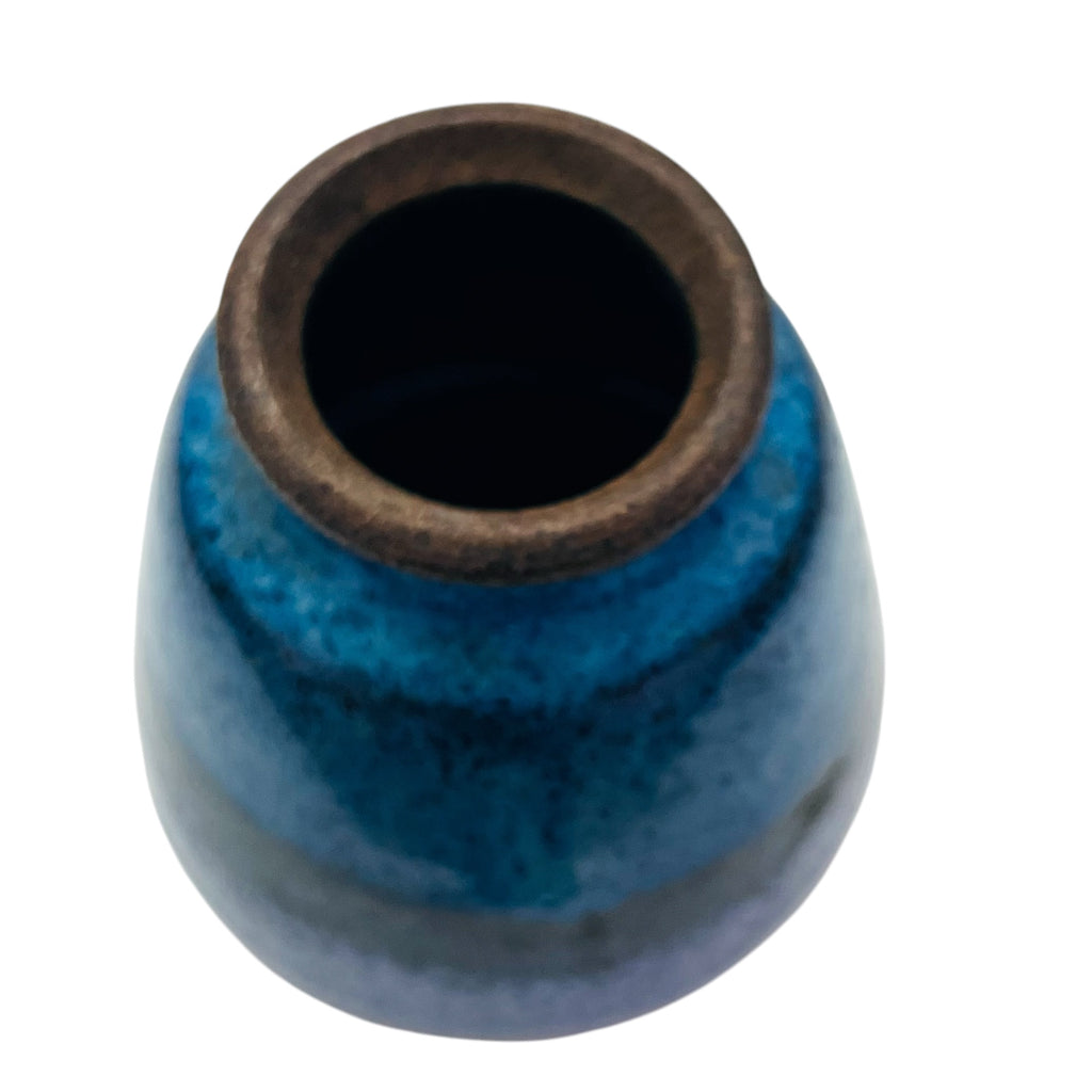 Distressed Terra-cotta Blue Finish Signed JOY Vase