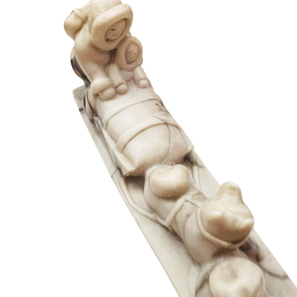 Pearlite Marblecraft Inuit Eskimo Carving With 3 Sled Dogs Figurine Statue