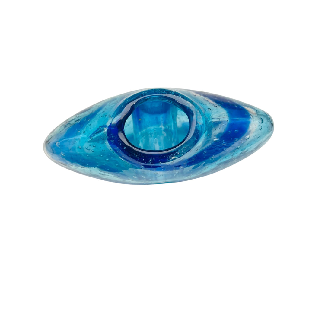 Vintage Hand Blown Art Glass Blue Donut Hole Vase