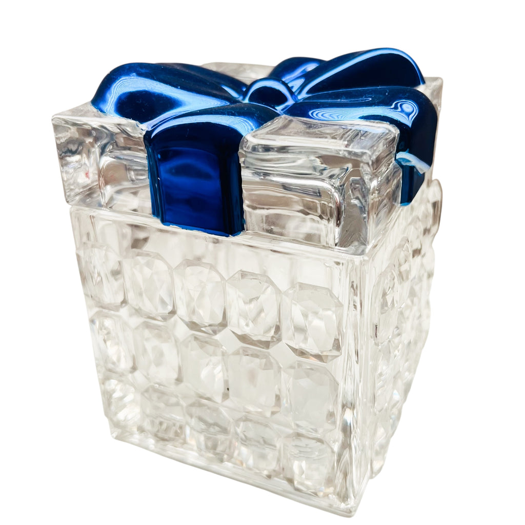 Vintage Glass Blue Bow Christmas Box
