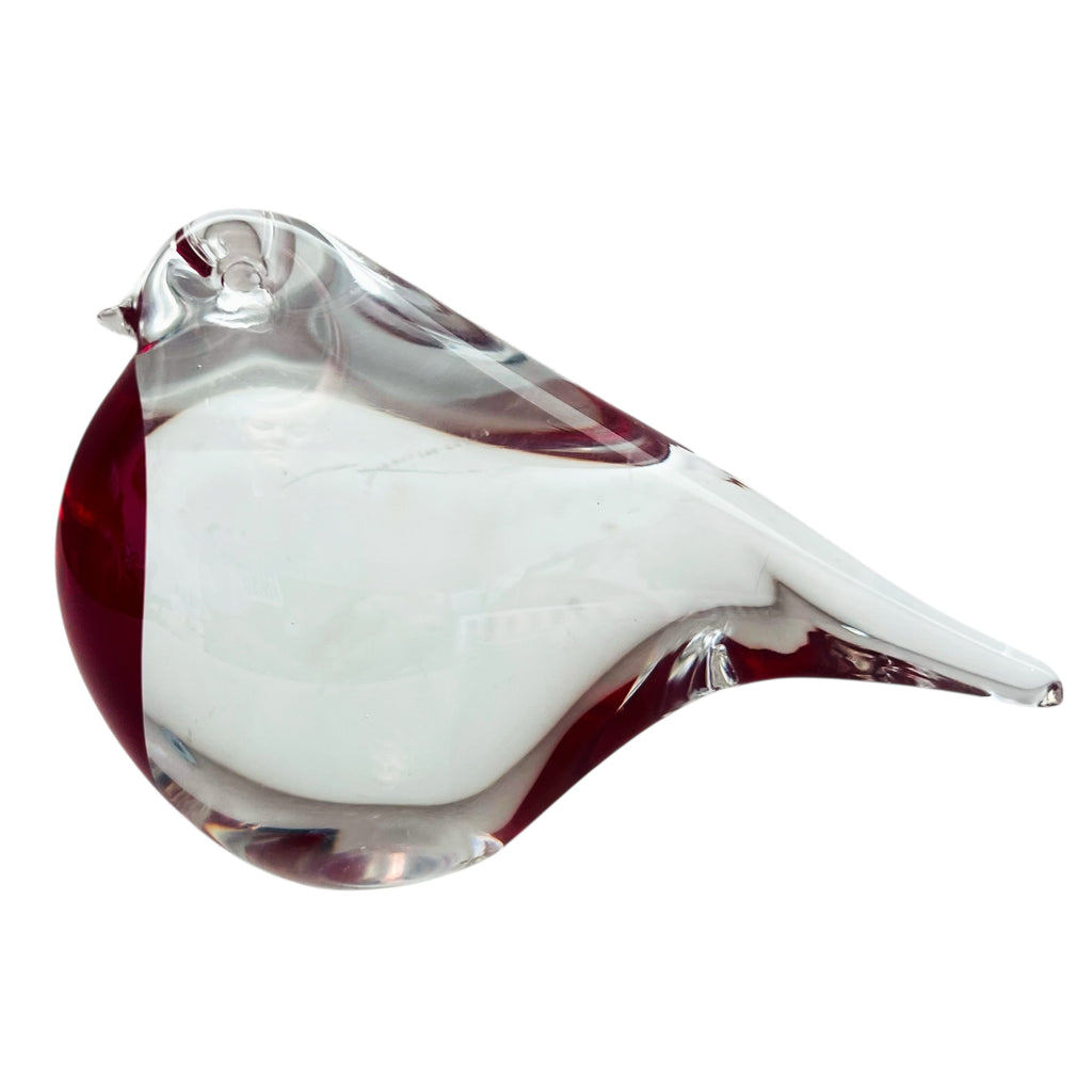 Vintage Art Glass Clear Red Belly Bird Paperweight
