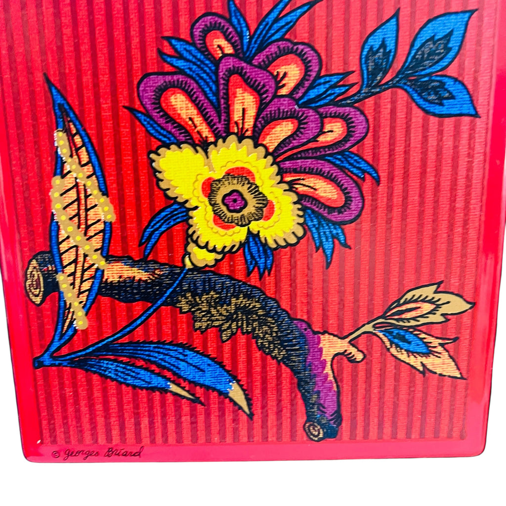 Vintage Georges Briard Wooden Charcuterie Fruits Cheese Floral Tile Board Tray