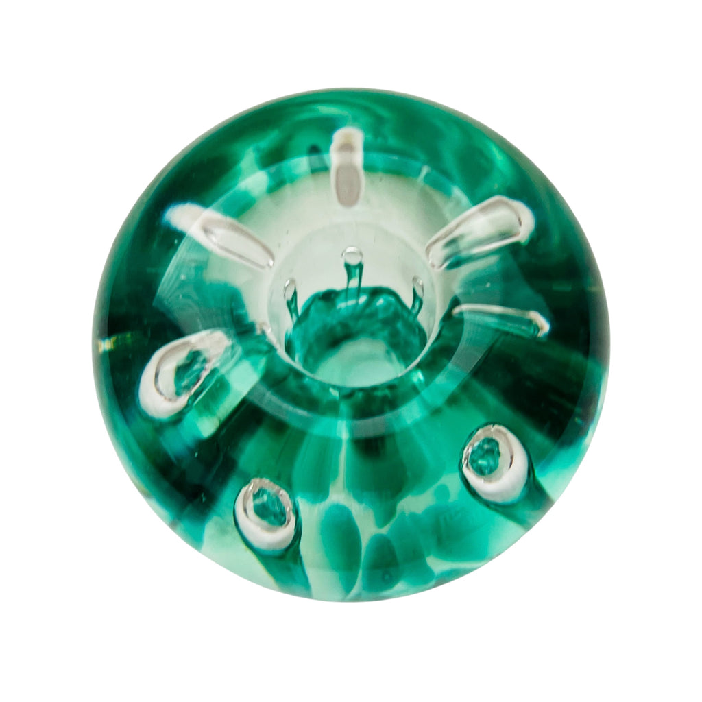 Vintage Green Bubble Art Glass Paper Weight Candle Holder