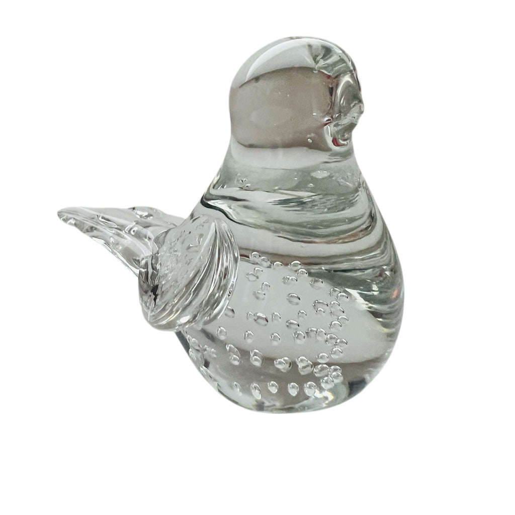 Vintage Clear Art Glass Bird Figurine Controlled Bubbles Paperweight