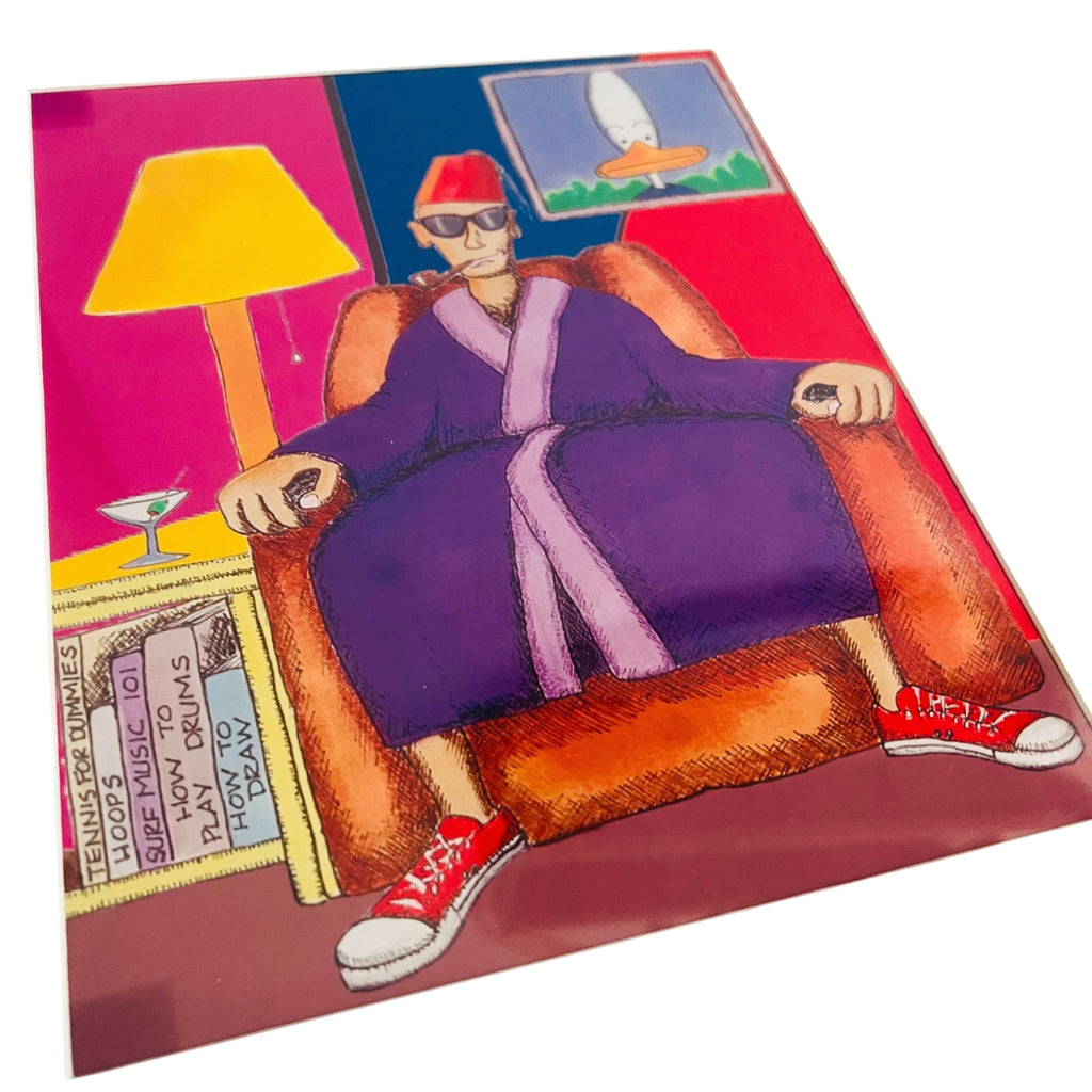 Vintage Abstract Sitting Man with Cigar Print Framed Art