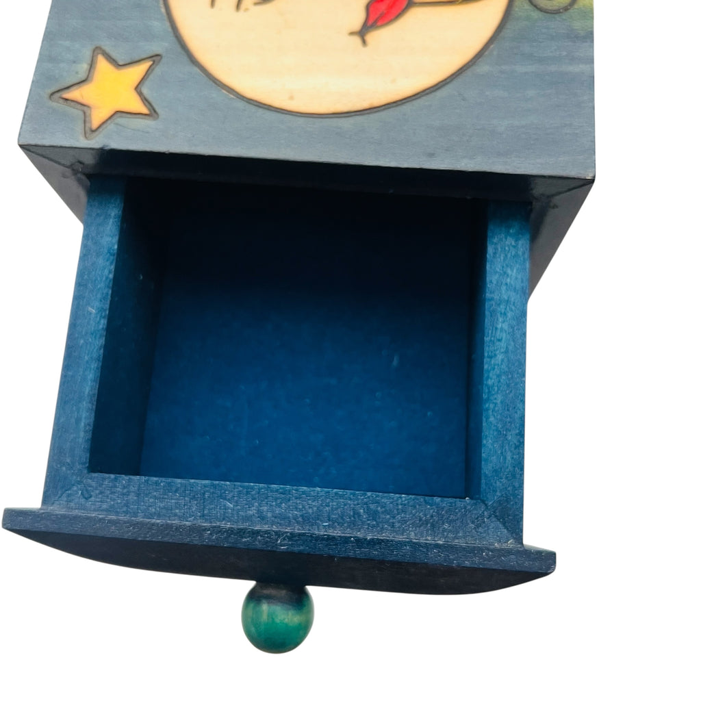 Vintage Sun Moon & Stars Wood Jewelry Trinket Box