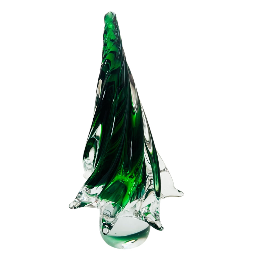 Vintage Solid Crystal Clear Green Glass Christmas Holiday Tree Paperweight