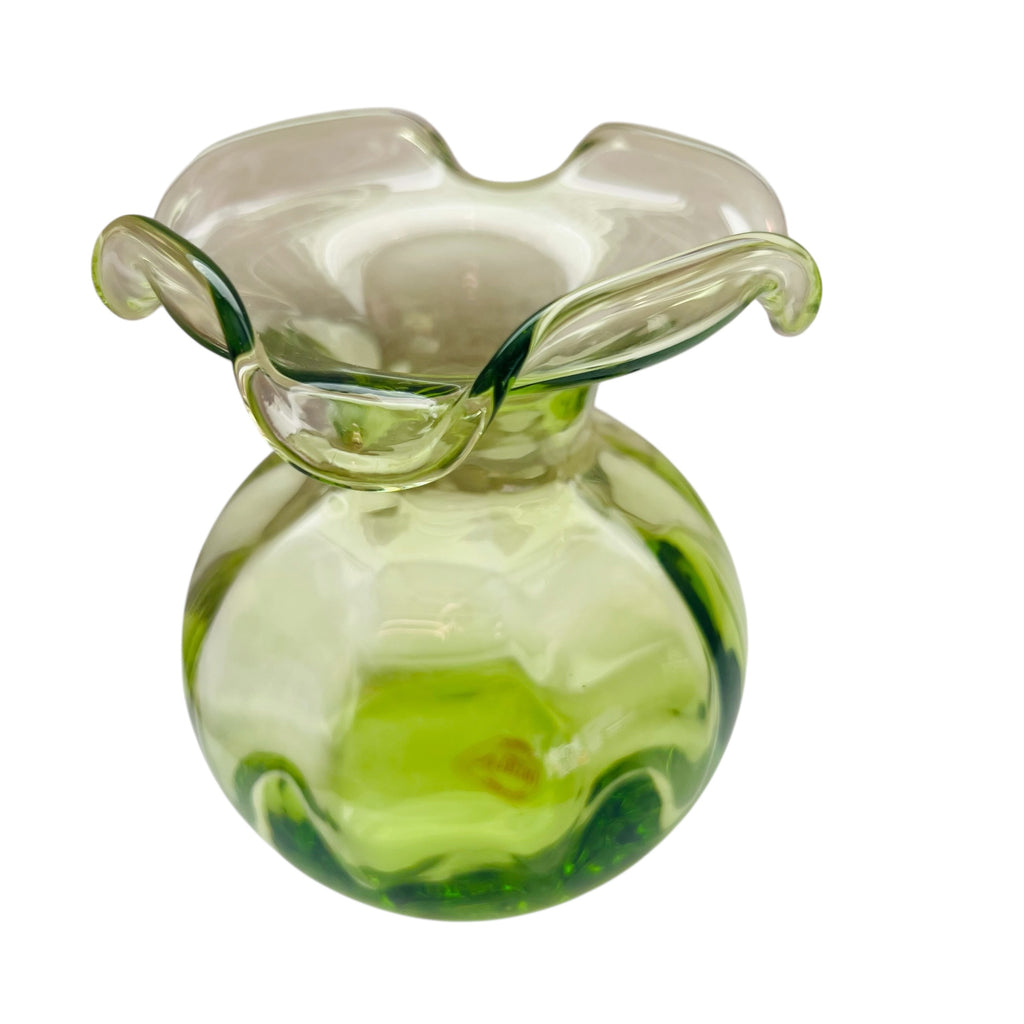 Vietri Hibiscus Green Glass Handblown Italian Art Glass Vase