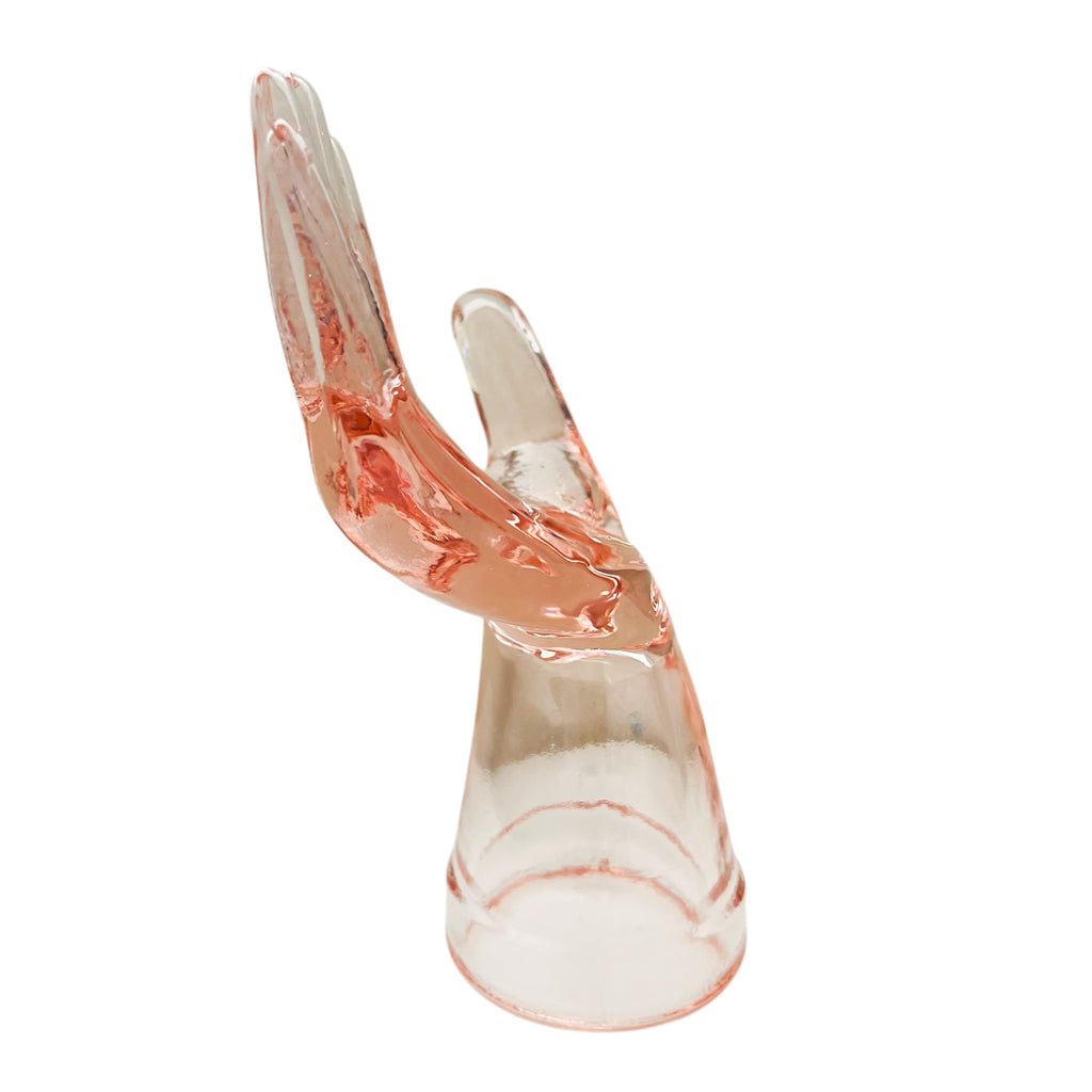 Vintage Pink Depression Glass Hand Jewelry Ring Display Holder Mannequin