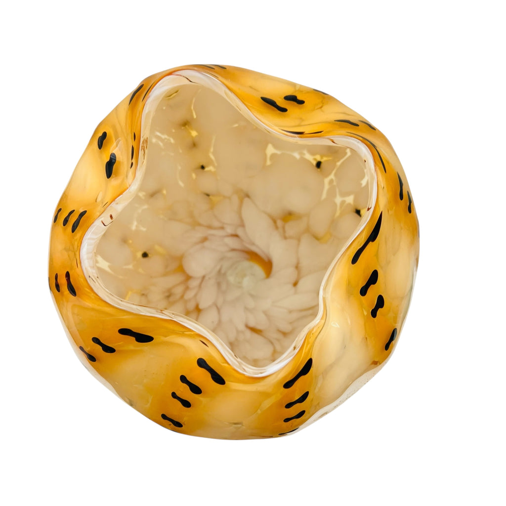 Vintage Cased Studio Art Amber Glass Pinched Rim Vase