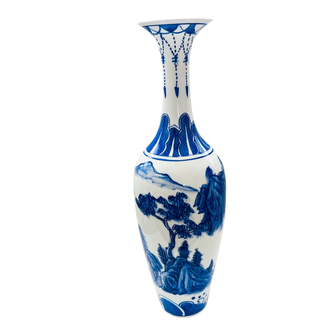 Vintage Chinese Eggshell Thin Porcelain Blue and White Design Vase