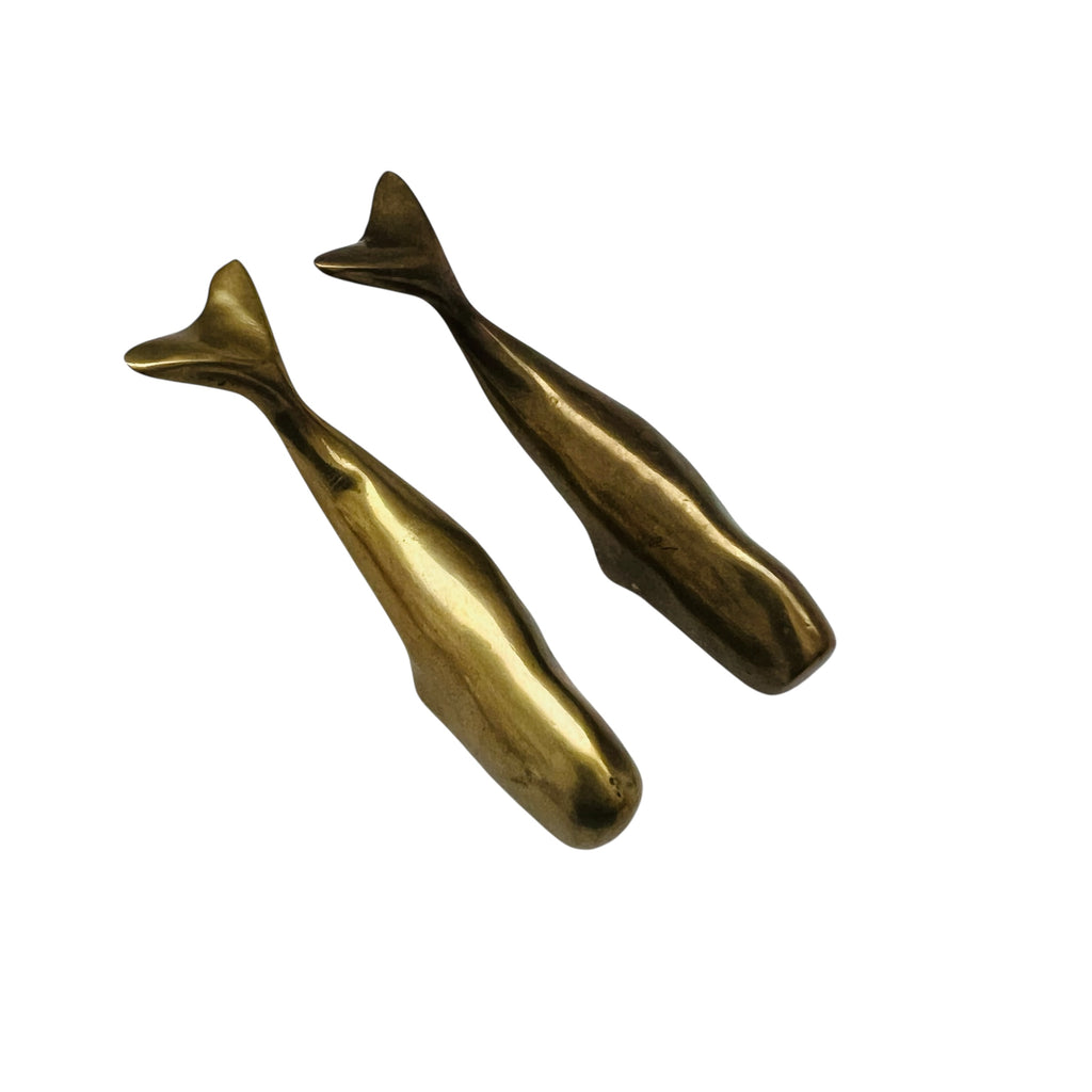 Vintage Solid Brass Whale Paperweight Figurine -Pair