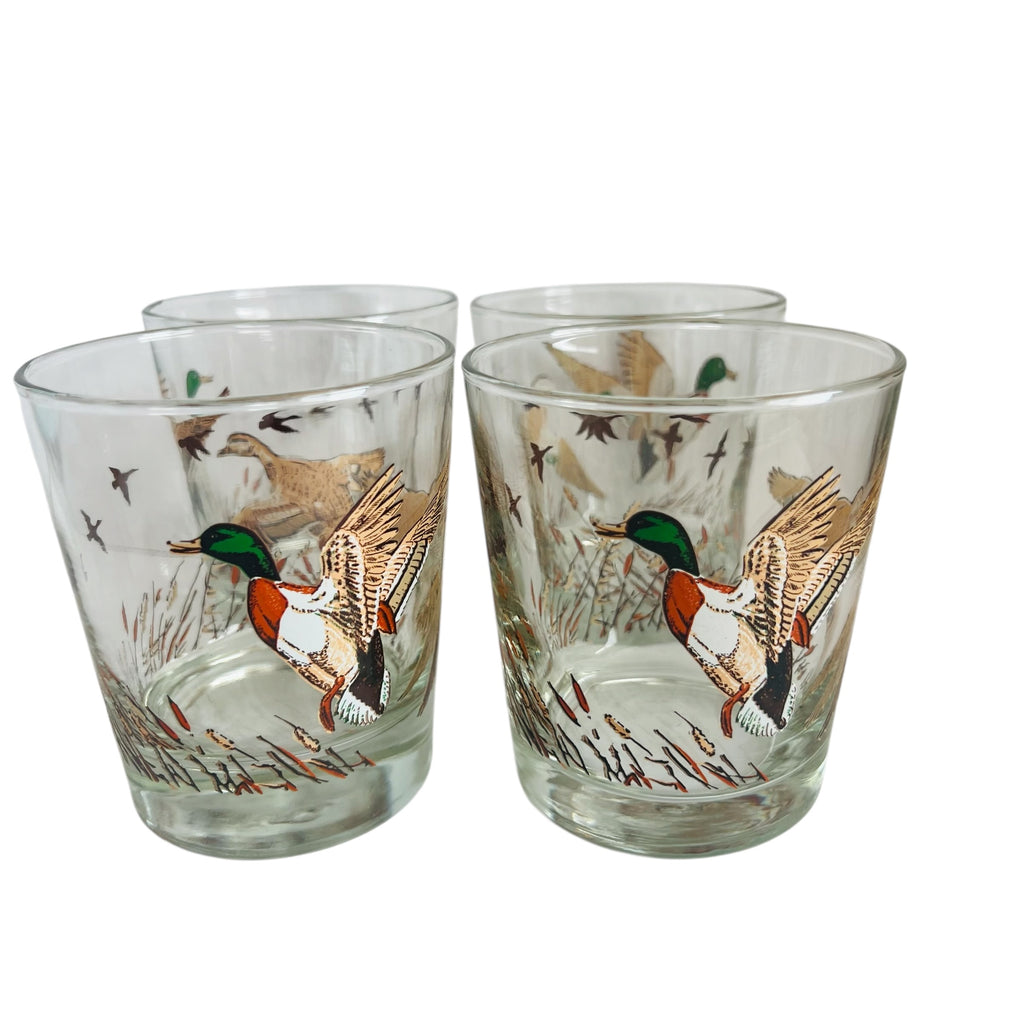 Vintage Libbey Wild Game Birds Low Ball Drinking Glasses Set of 4