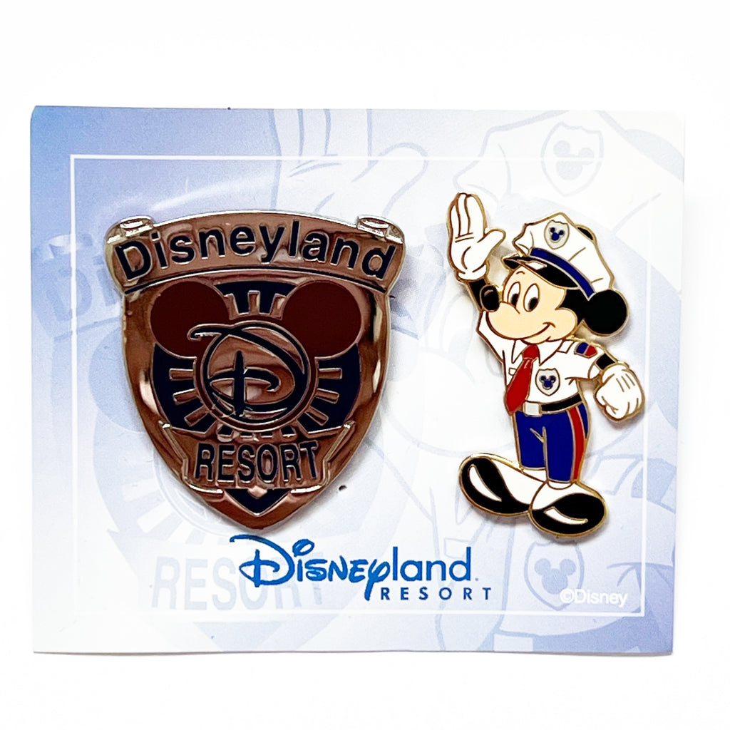 Disney Disneyland Police Security Officer Mickey Mouse & Mini Badge Cast Pin Set